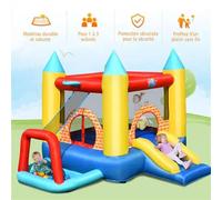Costway 4 en 1 Aire de jeux Gonflable pour 3 Enfants 3-10 ans avec toboggan,30 Ballons 300x280x210cm