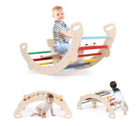 COSTWAY 4 en 1 Chaise à Bascule en Bois Enfant avec Siège Amovible, Arche d'escalade Montessori avec Poignée & Dossier, 35° Balancement, Charge 50kg pour Enfants de 1-5 Ans