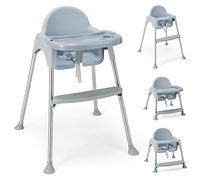 COSTWAY 4 en 1 Chaise Haute Bébé Convertible avec Plateau Double Amovible, Chaise d'Alimentation avec Harnais de Sécurité à 3 Points et Repose-Pieds, Charge 15kg pour Bébé de 6-36 Mois (Gris)
