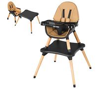COSTWAY 4 en 1 Chaise Haute Bébé Convertible Plateau Réglable en 4 Etapes-Peut être Démonté en une Table et une Chaise avec Coussin Amovible,Repose-Pieds pour Bébé 6 Mois-3Ans Charge 15KG (Café)