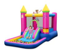 COSTWAY 4 en 1 Château Gonflable sur Thème Princesse avec Toboggan & Maison de Saut, Aire de Jeux Gonflable avec Panier de Basket et Piscine à Balles, Charge Max 90kg pour 2 Enfants de 3-12 Ans