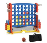 COSTWAY 4 en 1 Jeux Puissance 4 Géant avec 42 Anneaux et Filet, Jeu de Société avec Panier de Basket et Lancer d’Anneaux, Hauteur Réglable, Golf, Porte-gobelets et Sac, Intérieur Extérieur