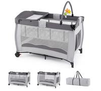 COSTWAY 4 en 1 Lit Parapluie Bébé Pliable avec Matelas (Gris)
