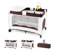 COSTWAY 4 en 1 Lit Parapluie Bébé Pliable avec Matelas (Marron)