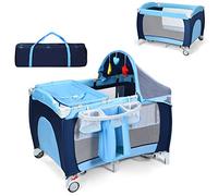 COSTWAY 4 en 1 Lit Parapluie, Parc pour Bébé avec Matelas, Moustiquaire, Entrée Latérale, Sac à Jouets, Table à Langer, Facile à Plier, 0-36 Mois, 120 x 60 x 72 cm (Bleu)