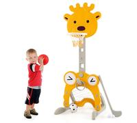 COSTWAY 4 en 1 Panier de Basket-Ball Enfant en Forme Cerf avec Hauteur Réglable & Base à Remplir, Centre de Sports Enfant avec But de Football & Golf, Intérieur Extérieur, 3 Ans+ (Cerf)