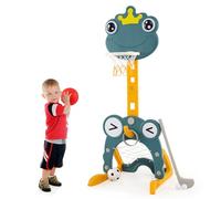 COSTWAY 4 en 1 Panier de Basket-Ball Enfant en Forme Grenouille avec Hauteur Réglable & Base à Remplir, Centre de Sports Enfant avec But de Football & Golf, Intérieur Extérieur, 3 Ans+ (Grenouille)