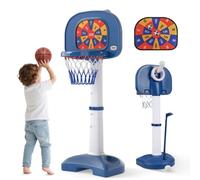 COSTWAY 4 en 1 Panier de Basket-Ball Enfants avec Hauteur Réglable(111-146cm), Support de Basket-Ball en HDPE & Golf avec Accessoires Riches, Centre d'Activités pour Garçons Filles de 3 Ans+