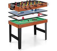 COSTWAY 4 en 1 Table de Baby-Foot avec Billard & Hockey & Tennis, Table Multijeux Empilable avec Marqueur Manuel, Jouet d'arcade pour Fête Bar Salle de Jeux, Accessoires Inclus, 125x97x83cm (Naturel)