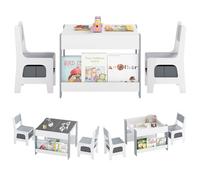 COSTWAY 4 en 1 Table Enfant avec 2 Chaises & Plateaux Réversibles Double Face, Table d’Activité avec Bibliothèques & 2 Bacs en Tissu, Bureau Enfant pour Dessin Lecture Jeux de 3-6 Ans (Gris)
