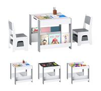 COSTWAY 4 en 1 Table Enfant avec 2 Chaises & Tableau Blanc & Tableau Noir Réversible, Table d'Activités avec Bibliothèques & 2 Bacs en Tissu, Bureau Enfant de 3 Ans+, Charge 50/70 kg (Gris)