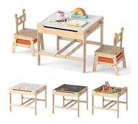 COSTWAY 4 en 1 Table Enfant avec 2 Chaises, Tableau Blanc & Tableau Noir Réversible, Table de Jeux Enfant avec Rangement sous Plateau, 2 Tiroirs en Tissu, Charge 75/100 kg pour 3+ Ans (Robot)
