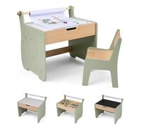 COSTWAY 4 en 1 Table Enfant avec Chaise en Forme d'Eléphant, Table et Chaise en Bois avec Tableau Amovible & Porte-Rouleau de Papier, Espace Caché, Bureau pour Dessiner Jouer, Charge 40/100 kg