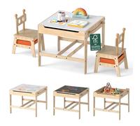 COSTWAY 4 en 1 Table Enfant avec Chaises & Tableau Blanc & Tableau Noir Réversible, Table Enfant en Forme Robot avec Rangement sous Plateau & 2 Tiroirs en Tissu, Charge 30/100 kg pour 3+ Ans