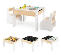 COSTWAY 4 en 1 Table Enfants avec 2 Chaises en Forme d'Eléphant(Blanc)
