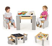 COSTWAY 4 en 1 Table Enfants avec 2 Chaises en Forme d'Eléphant(Gris)