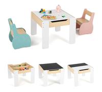 COSTWAY 4 en 1 Table Enfants avec 2 Chaises en Forme d'Eléphant, Table et Chaises en Bois avec Tableau Amovible, Espace de Rangement, Bureau pour Dessiner Jouer, Charge 30kg pour 3-6 Ans… (Bleu+Rose)