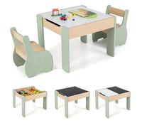 COSTWAY 4 en 1 Table Enfants avec 2 Chaises en Forme d'Eléphant (Vert)