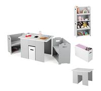 COSTWAY 4 en 1 Table Enfants avec 2 Chaises, Table d'activités avec Banc de Rangement & Couvercle Amovible, Coins Arrondis et Boucle de Sécurité, Charge 90/30kg pour Enfants de 3 Ans+