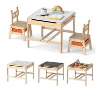 COSTWAY 4 en 1 Table Enfants avec 2 Chaises & Tiroirs - Tableau Réversible à 2 Faces (Noir+Blanc) pour Dessiner, Jouer, Manger