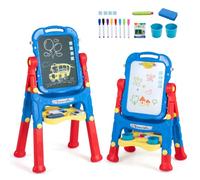 COSTWAY 4 en 1 Tableau Enfant Double Face avec Hauteur Réglable (Bleu)