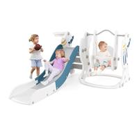 COSTWAY 4 en 1 Toboggan Enfant Pliable avec Balançoire & Panier de Basketball, Aire de Jeux d'Intérieur avec Échelle d’Escalade & Ballon & Pompe, Charge 30kg pour Enfants de 18 Mois+