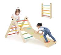COSTWAY 4 en 1 Triangle d’Escalade Montessori Pliable avec Rampe Double Face, Échelle d'escalade Triangulaire en Bois de Pin avec Hauteur Réglable, Charge 60kg pour Enfants de 3 Ans+ (Coloré)