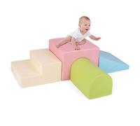 COSTWAY 4 PCS Parcours Motricité Bébé en Mousse avec Housse Amovible en PU, Module Motricité Bébé avec Toboggan & Différentes Formes, Jouets Éducatifs Colorée pour Grimper Ramper (Rose+Beige)