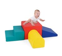 COSTWAY 4 PCS Parcours Motricité Bébé en Mousse avec Housse Amovible en PU, Module Motricité Bébé avec Toboggan & Différentes Formes, Jouets Éducatifs Colorée pour Grimper Ramper (Rouge+Bleu)