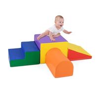 COSTWAY 4 PCS Parcours Motricité Bébé en Mousse avec Housse Amovible en PU, Module Motricité Bébé avec Toboggan & Différentes Formes, Jouets Éducatifs Colorée pour Grimper Ramper (Violet+Bleu)