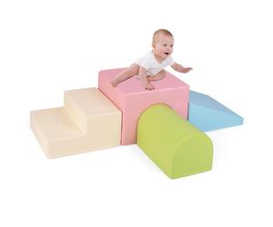 COSTWAY 4 PCS Parcours Motricité Bébé en Mousse avec Housse Amovible en PU, Module Motricité Bébé avec Toboggan & Différentes Formes, Jouets Éducatifs Colorée pour Grimper Ramper (Rose+Beige)