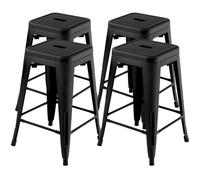 CostwayLot de 4 Tabourets de Bar 61 CM Tabourets en Métal à Hauteur de Bar Coussinets en Caoutchouc Sans Dossier pour Cuisine Salle à Manger Pub Noir