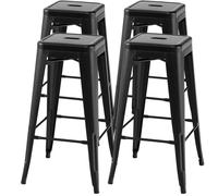 CostwayLot de 4 Tabourets de Bar 76 CM Tabourets en Métal à Hauteur de Bar Coussinets en Caoutchouc Conception Renforcée pour Cuisine Pub Noir