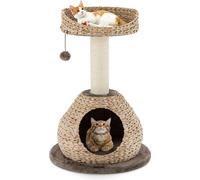 COSTWAY φ48x70,5cm Arbre à chat avec grotte, arbre à chat en bois, petit arbre à chat, arbre d'activité Meubles pour chats Arbre à grimper Maison pour chats