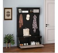 CostwayMeuble d'Entrée avec Porte Manteaux, Armoire à Chaussures, Banc et 2 Compartiments de Rangement 100 x 40 x 160 CM Noir