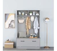 COSTWAY 4en1 Porte-Manteau Vestiaire à Chaussures, Meuble d'Entrée avec Banc et 5 Crochets Doubles 100x40x160 CM Gris Foncé