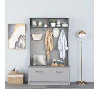 COSTWAY 4en1 Porte-Manteau Vestiaire à Chaussures, Meuble d'Entrée avec Banc et 5 Crochets Doubles 100x40x160 CM Gris Foncé