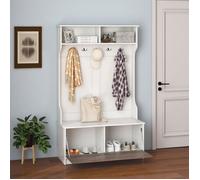 CostwayMeuble d'Entrée avec Porte Manteaux, Armoire à Chaussures, Banc et 2 Compartiments de Rangement 100 x 40 x 160 CM Blanc