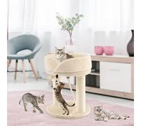 COSTWAY 4in1 Arbre à chat Petit 50,5cm, Arbre à chat avec siège doux, base, boule de poils & corde en sisal, Arbre à chat en bois, Arbre à grimper, Meubles pour chats, Beige