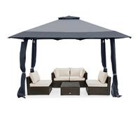 COSTWAY 4Mx4M Tonnelle de Jardin Pop up à 2 Niveaux avec Moustiquaire Barnum Anti-UV 50+, Etanche, 3 Hauteurs Réglables Gris