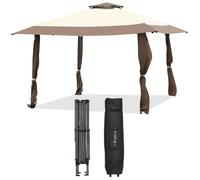 COSTWAY 4Mx4M Tonnelle de Jardin Pop up à 2 Niveaux avec Moustiquaire Barnum Anti-UV 50+, Etanche, 3 Hauteurs Réglables Marron