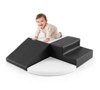 COSTWAY 4PCS Parcours Motricité Bébé en Mousse EPE avec Housse en PU, Module Motricité Bébé avec Toboggan & Différentes Formes, Jouets Éducatifs Colorée pour Ramper pour Enfants d'Âge Préscolaire