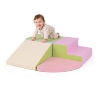 COSTWAY 4PCS Parcours Motricité Bébé en Mousse EPE avec Housse en PU, Module Motricité Bébé avec Toboggan & Différentes Formes, Jouets Éducatifs Colorée pour Ramper pour Enfants d'Âge Préscolaire
