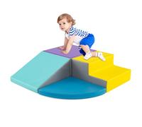 COSTWAY 4PCS Parcours Motricité Bébé en Mousse EPE avec Housse en PU, Module Motricité Bébé avec Toboggan & Différentes Formes, Jouets Éducatifs Colorée pour Ramper pour Enfants d'Âge Préscolaire