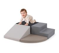 COSTWAY 4PCS Parcours Motricité Bébé en Mousse EPE avec Housse en PU, Module Motricité Bébé avec Toboggan & Différentes Formes, Jouets Éducatifs Colorée pour Ramper pour Enfants d'Âge Préscolaire