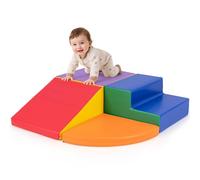 COSTWAY 4PCS Parcours Motricité Bébé en Mousse EPE avec Housse en PU, Module Motricité Bébé avec Toboggan & Différentes Formes, Jouets Éducatifs Colorée pour Ramper pour Enfants d'Âge Préscolaire