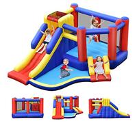 COSTWAY 5 en 1 Château Gonflable avec 2 Toboggans & Maison de Saut, Aire de Jeux Gonflable avec Mur d'escalade & Panier de Basket & Balle Gonflable, Charge 120kg pour 3-4 Enfants de 3-10 Ans