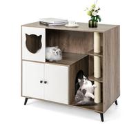 COSTWAY 5 en 1 Meuble Litiere Chat avec Condo, 3 Poteaux à Griffer en Sisal, Maison Chat pour 1-5 Chatons, 5 Pieds de Support en Métal, Maison de Toilette Chaton, Charge 30 kg, 100 x 51 x 91 cm