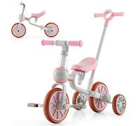 COSTWAY 5 en 1 Tricycle Bébé Evolutif avec Putter Parentale, Draisienne Vélo Bébé avec Siège Réglable, Guidon Réversible, Vélo d’équilibre pour Tout-Petits de 2 à 4 Ans (Rose)