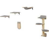 COSTWAY 5 PCS Mur d'escalade pour chats, arbre à chat avec plates-formes, planche à gratter, 2 perchoirs avec coussin amovible, hamac, escalier pour chats Arbre à grimper